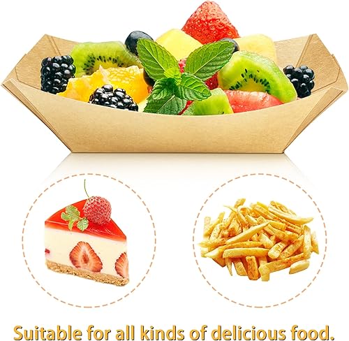 Miniatura 3 de Oomcu Paquete de 200 bandejas desechables de papel kraft marrón de 14 libra para nachos, bandejas ecológicas para perros calientes a granel pequeñas
