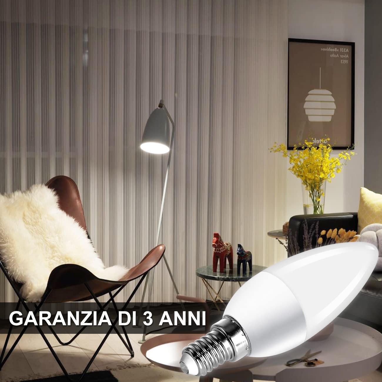 LVWIT Lampadine a LED E14 Candela, 4.9W Equivalenti a 40W, 6500K, Luce Bianca Fredda, 470Lm, Forma Candela C37, Risparmio Energetico, Non Dimmerabile, Pacco da 6 Pezzi