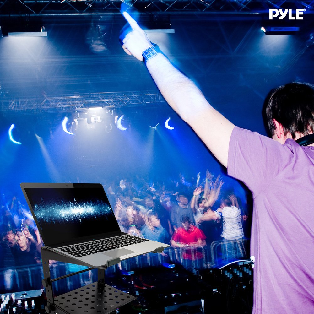 Pyle Przenośny i Regulowany Stojak na Laptopa - Stolik na Monitor lub Biurko Komputerowe 6,3-10,9 Cala z Półką i Regulacją Wysokości, do DJ, PC, Gier, w Domu lub Biurze