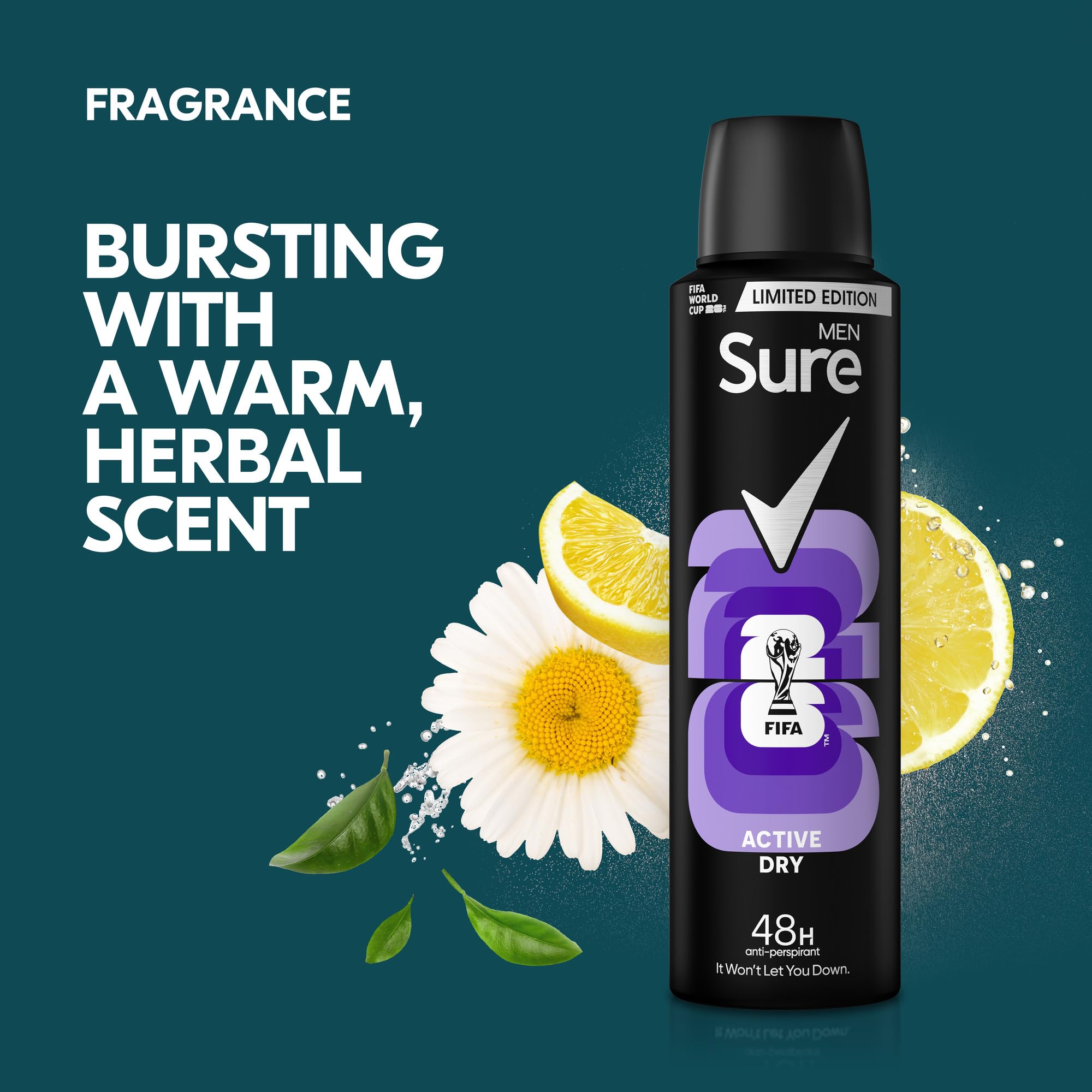 Sure Men Active Dry Deodorant Body Spray Antiperspirant with MotionSense technology for 48 hour protection against sweat and odour 150 ml, Pack of 6 — view 5