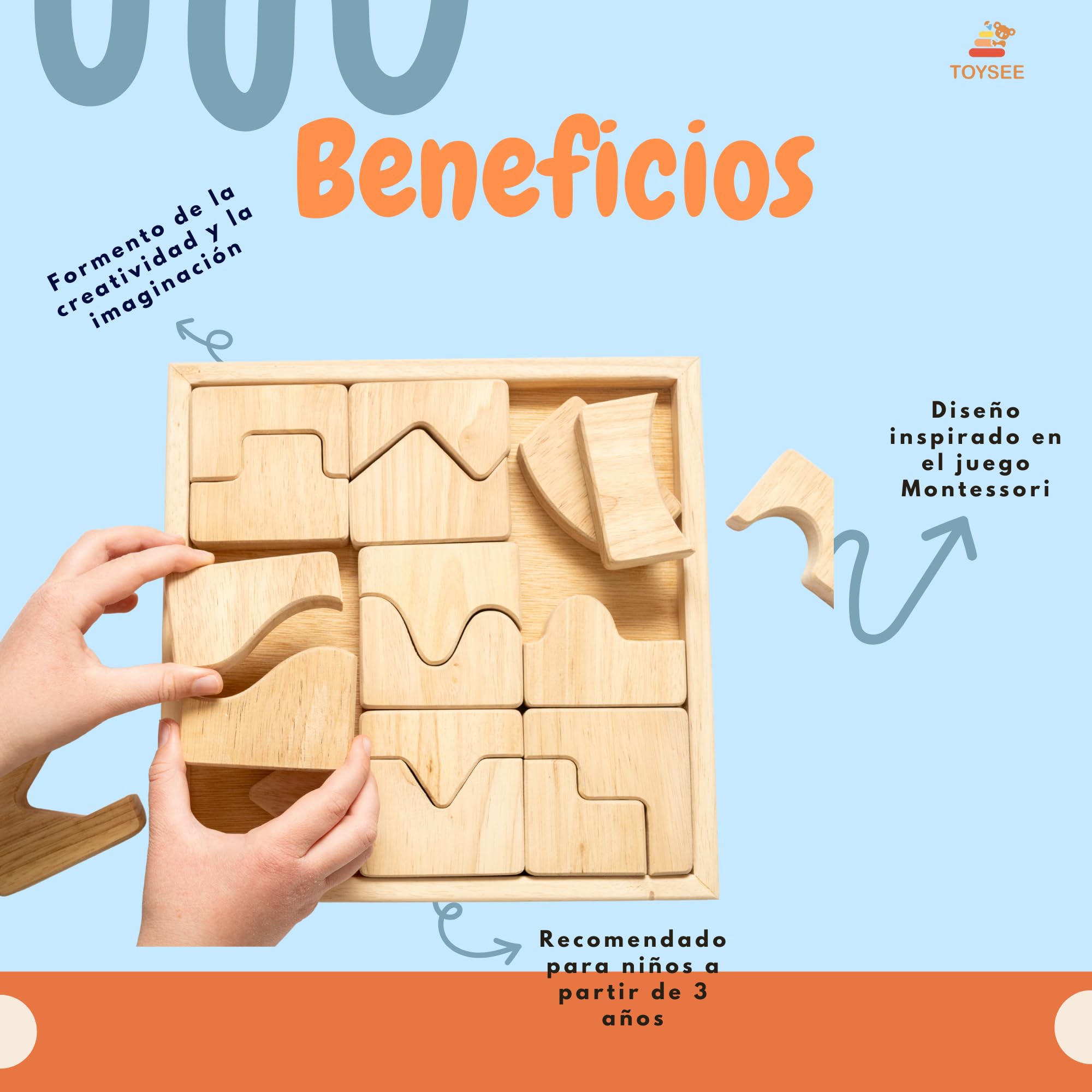 Puzzle a blocchi di legno, 18 pezzi, giocattolo educativo 3+ anni (neutro)