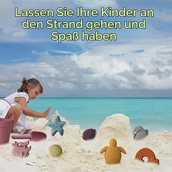 Beach Toy for Children 10 Pieces Silicone Sand Toy Set with Sand Bucket Shovel Sand Moulds Bath Toy Sandbox Toys Sandcastle Construction Kit for Children Boys Girls (A)