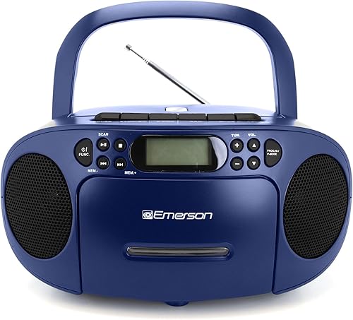 Emerson Boombox reproductor de CD portátil con reproductor de cassette, grabadora de cinta, radio AMFM, AUX, conector para auriculares, altavoces