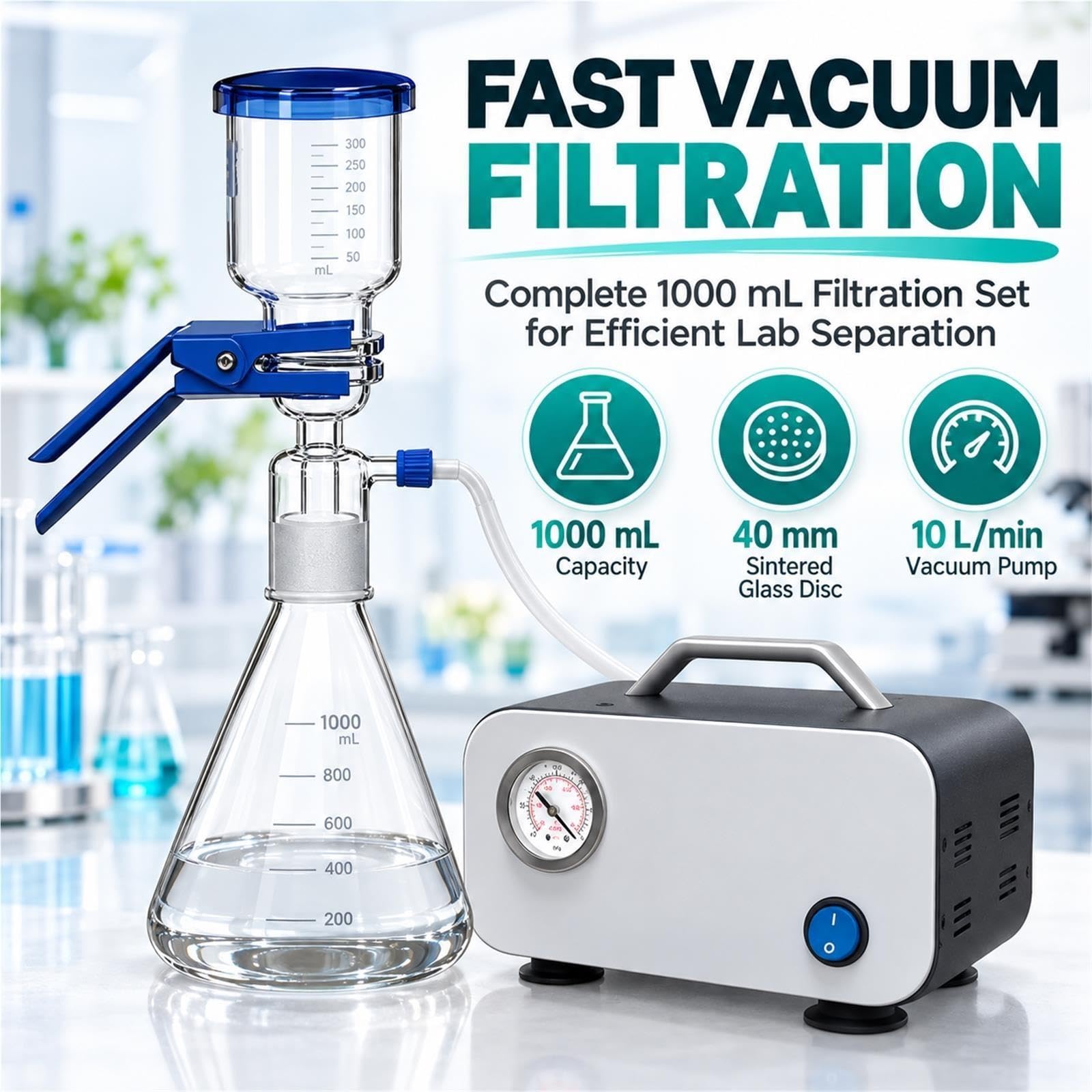 Kit de filtración al vacío 1000 ml de vidrio borosilicato
