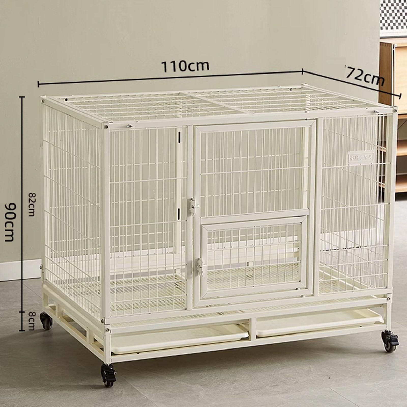Gabbia Cane Trasportino Cane Gabbia for Cani Da Interno Portatile Tubi Zincati Pieghevole for Riporre Gli Oggetti Con Bloccabili Doppia Porta E Serrature Robuste(White,110 * 72 * 90cm)