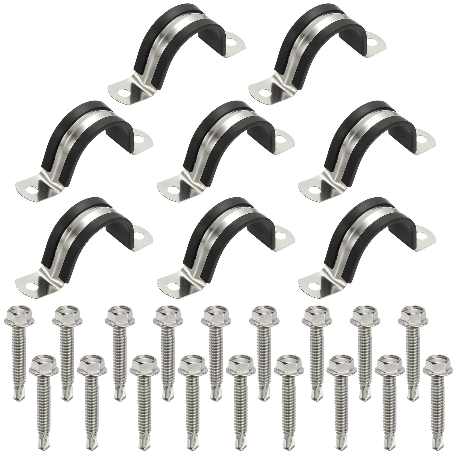 PATIKIL 8Pcs Pipe Clamps, 1-1-4 Inch 304 Stainless Steel Rubber Cushioned U Bracket Conduit Clamps Pipe Strap Wire Clips with Hexagonal Screw for Tube Hose Cord Installation, 32mm
