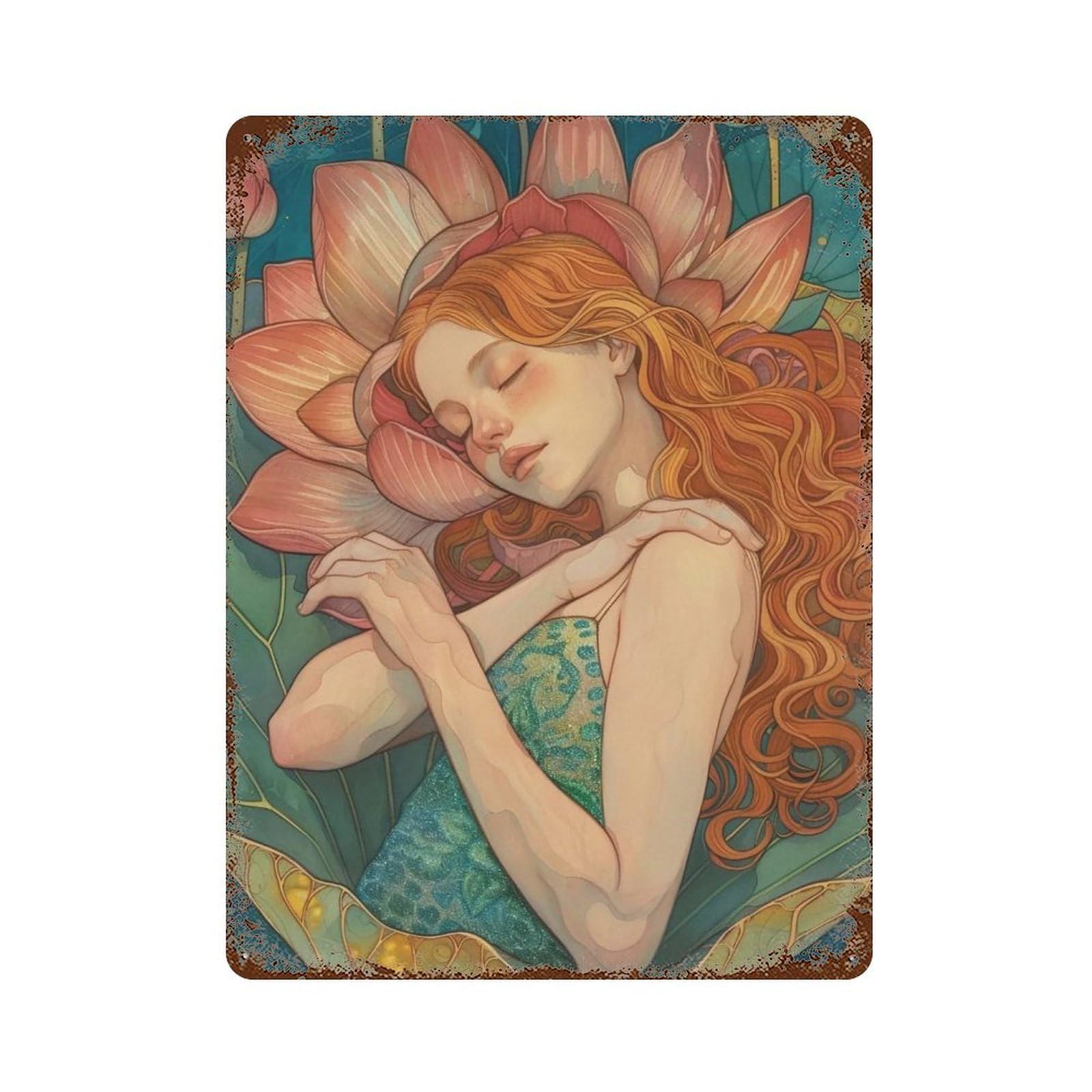 HDURYEYRYY Slumber in Lotus 02 Wall Retro Iron Vintage Art Metal Tin Sign Poster Modern Home Cofffee Club Art Bar Shop Decor 40x30cm