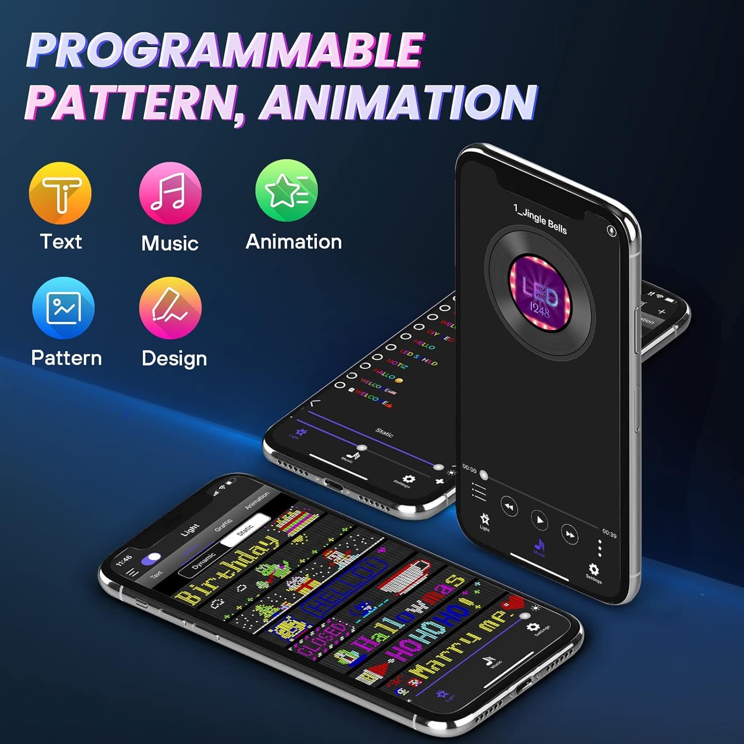 led laufschrift programmierbar, 68x12 cm Flexible LED Anzeige Board mit APP-Steuerung, Vollfarbig Devil Eyes Matrix Panel Display für Werbung, Party, Bar, Hotel