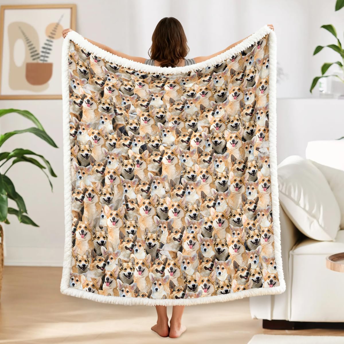 Blessliving Corgi Fuzzy Dogs Blanket For Kids Adults Cute Puppy Fleece Blanket Reversible Animal Pattern Sherpa Throw Travel/Single (,130X150cm)