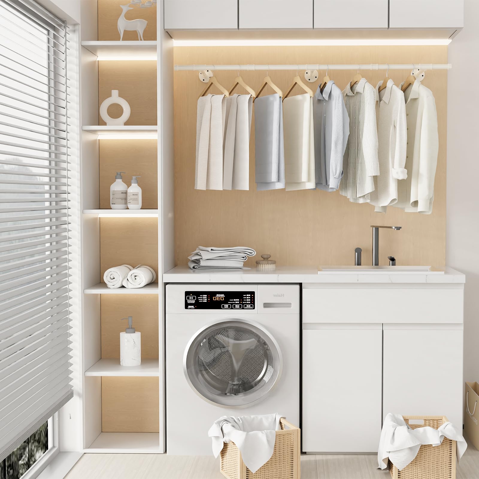Porte Manteau Mural Tringle, Penderie Murale 150cm, Barre Dressing Industriel, Portant pour Salon, Chambre, Gain de Place, Montage Facile, Robuste et Durable, Beige