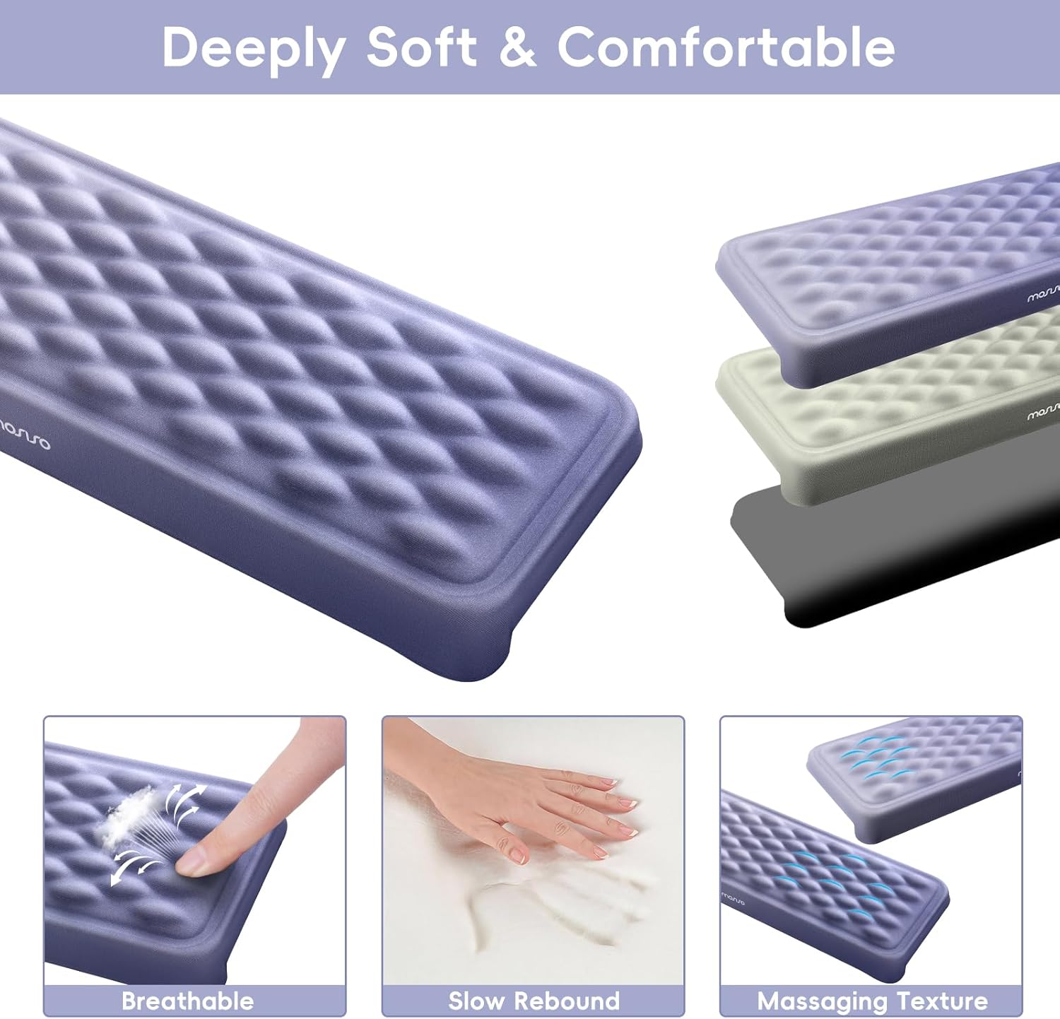 MOSISO Arm Rest for Desk, L-Shaped Desk Elbow Pad for Desk, Diamond Memory Foam Elbow Pads with Non-Slip Base, 2 Pcs Ergonomic Massage Desk Edge Cushion & Wrist Rest for Computer Keyboard, Purple