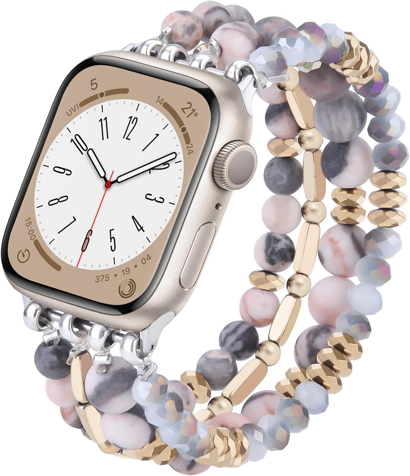 VISOOM Beaded Boho Bracelet Compatible for Apple Watch Band 40mm/38mm/41mm/42mm Series 11 10 9 8 7 SE Series 6/5/4 Women Fashion Cute Handmade Crystal Beads Stretchy Watch Strap for iWatch Bands 3/2/1