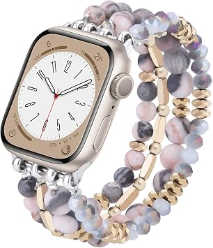 VISOOM Beaded Boho Bracelet Compatible for Apple Watch Band 40mm/38mm/41mm/42mm Series 11 10 9 8 7 SE Series 6/5/4 Women Fashion Cute Handmade Crystal Beads Stretchy Watch Strap for iWatch Bands 3/2/1