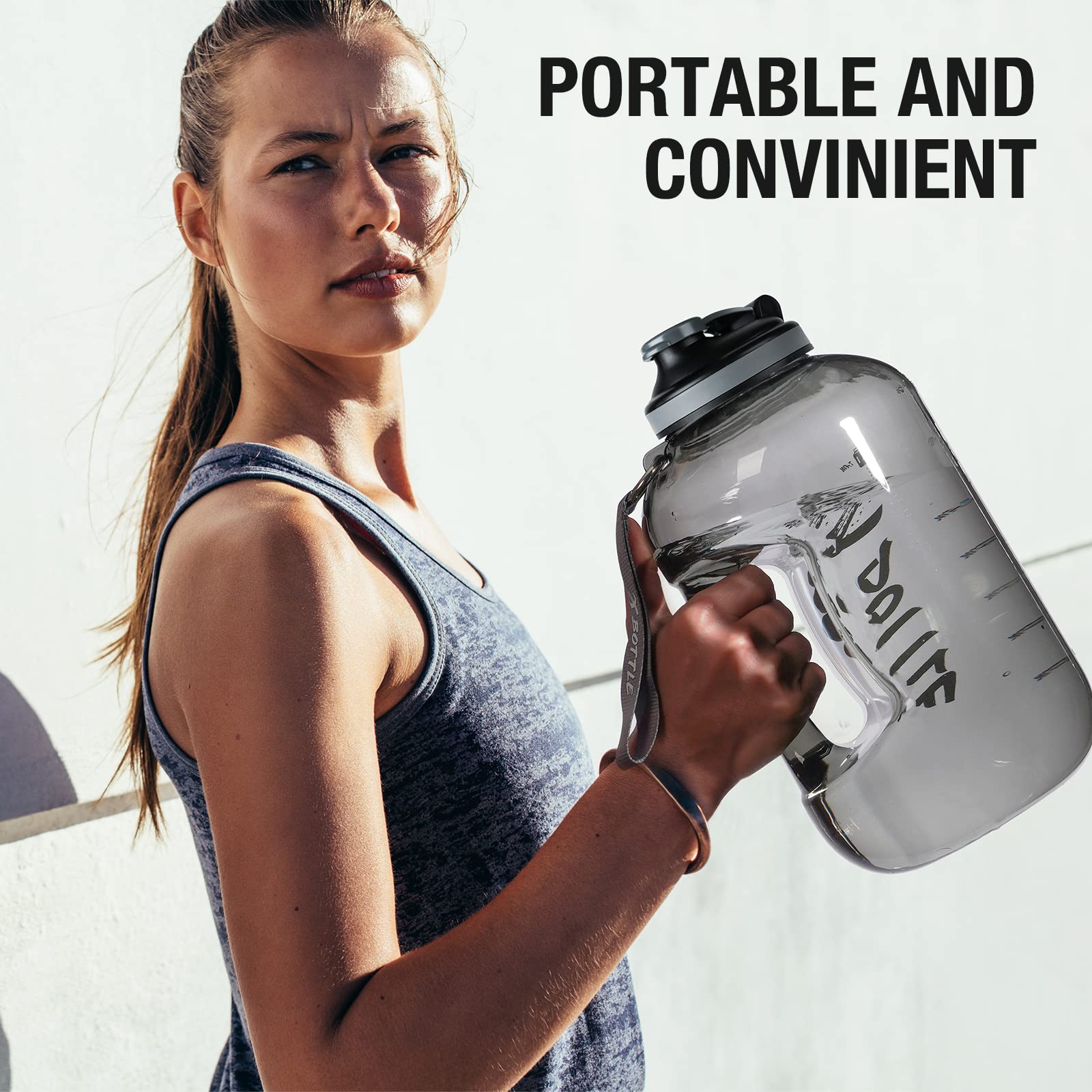 3.5 l Wasserflasche mit Umarmungsdeckel, BPA-frei, spülmaschinenfest, 3.6 l große Wasserflasche mit motivierender Zeitmarkierung und Griff, auslaufsicherer, Sport, Workouts (Chug Deckel)
