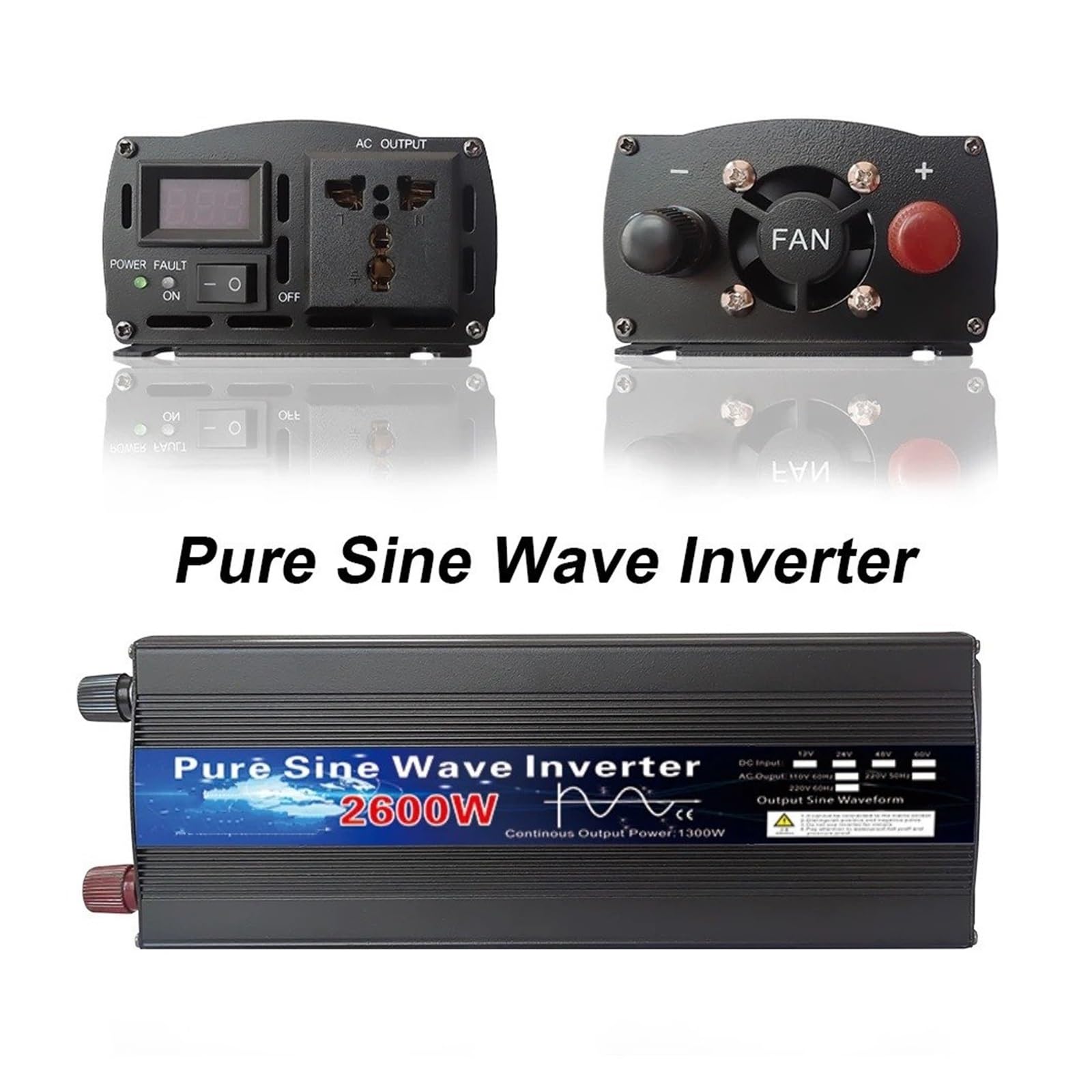 POWERinvert Onduleur Solaire 12 V 24 V 110 V 220 V 1000 W 2000 W 2600 W 12 V 48 V vers 220 V Affichage LED Onde Sinusoïdale(60V,220V-230V 60HZ,1000W)