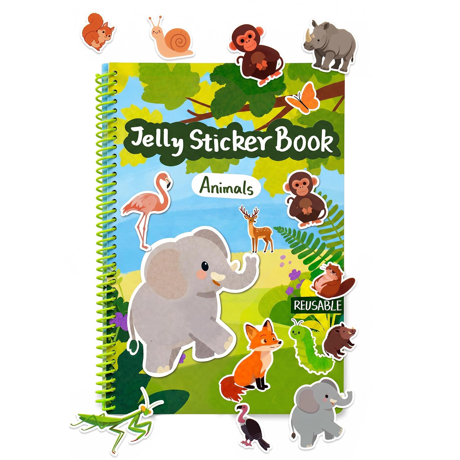 Reusable Sticker Books for Toddlers 3-4, Jelly Sticker Book Waterproof Washable Easy to Clean, Animal Stickers for Kids Ages 4-6，Road Trip Travel Activities