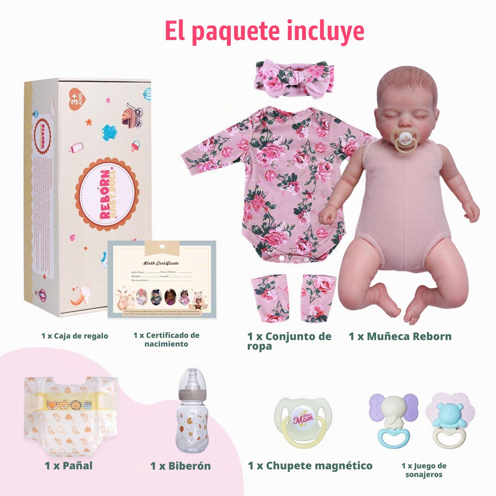 BABESIDE Reborn Babypop 50cm, Slapend Levensecht Meisje | Zacht Stoffen Lichaam, Echt Lijkend Inclusief Accessoires, Cadeau Voor Kinderen Vanaf 3 Jaar En Verzamelaar