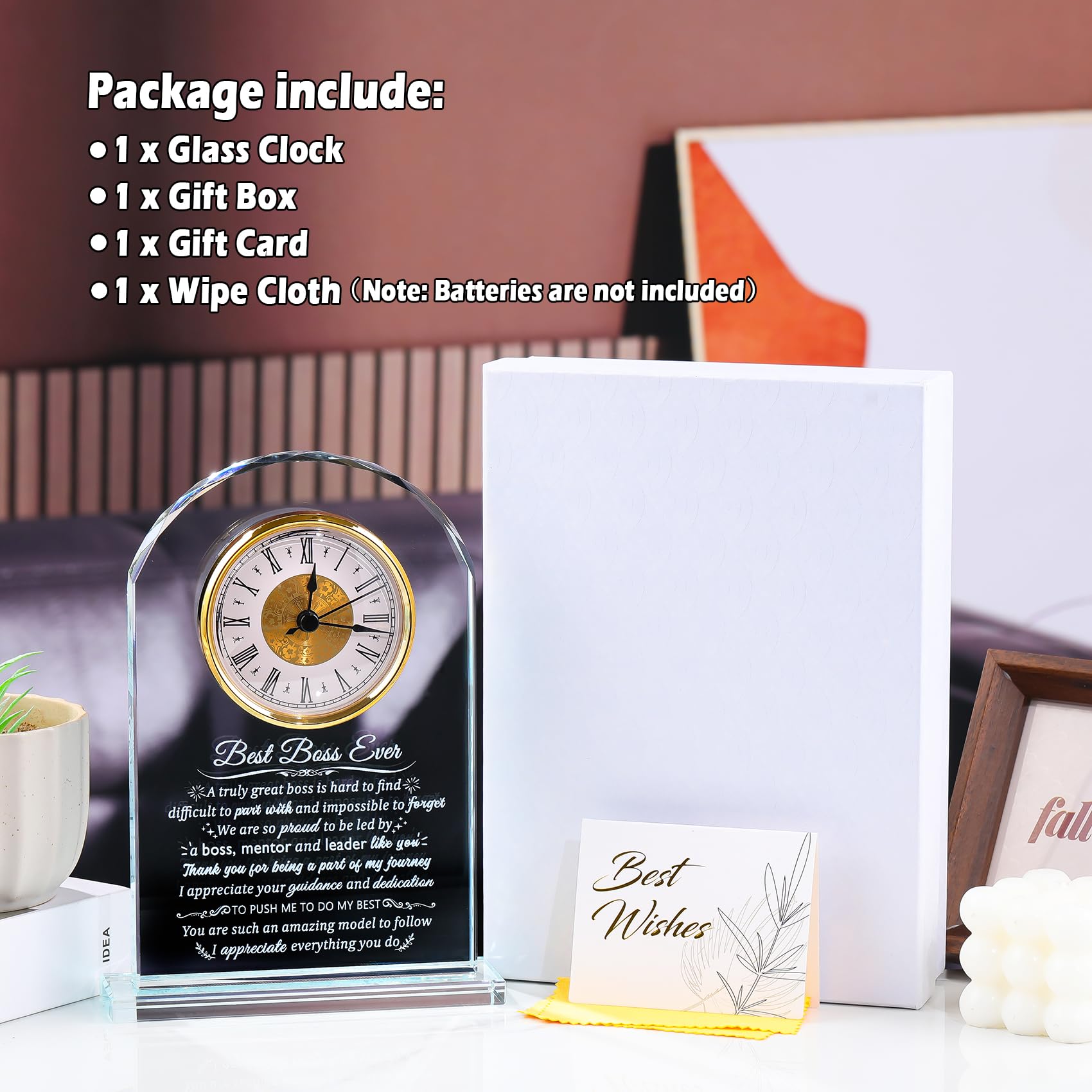 Reloj de cristal, regalo personalizado para mujeres, regalo de agradecimiento personalizado para hombres, reloj de jubilación, regalo para dama, jefa, despedida, idea de regalo para el día del jefe,