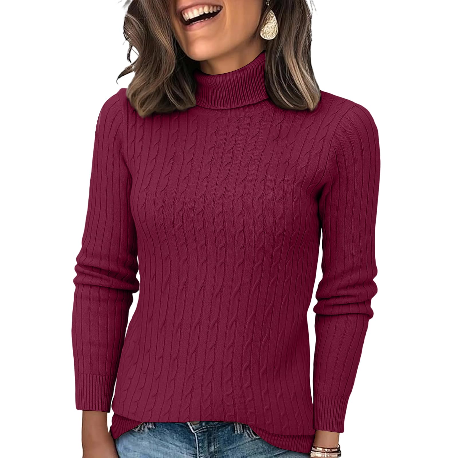 Sweater for Women Mock Turtleneck Long Sleeve Knitted Ribbed Tops Fashion Soft Lightweight Solid Color Pullover