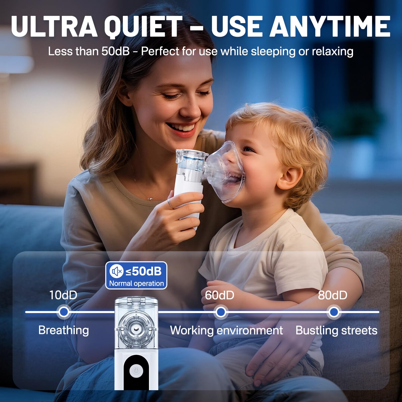 Aerosols Nebulizer Adults and Children, Portable Inhaler Rechargeable Nebulizer Particle Size 1-5µm with 2 Masks and Nozzle for Home and Travel Use - 4