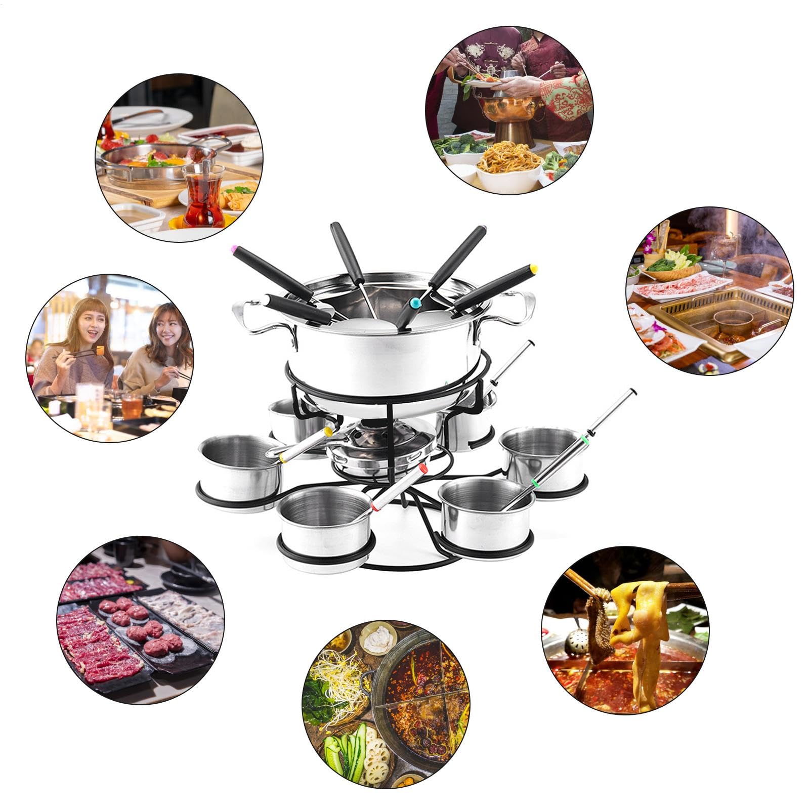 21 piezas de fondue de queso giratorio, olla de queso helado, kit de fondue de queso, juego de ollas de chocolate de hierro fundido, olla multifuncional para fondue con 6 tenedores, 6 cuencos, juego