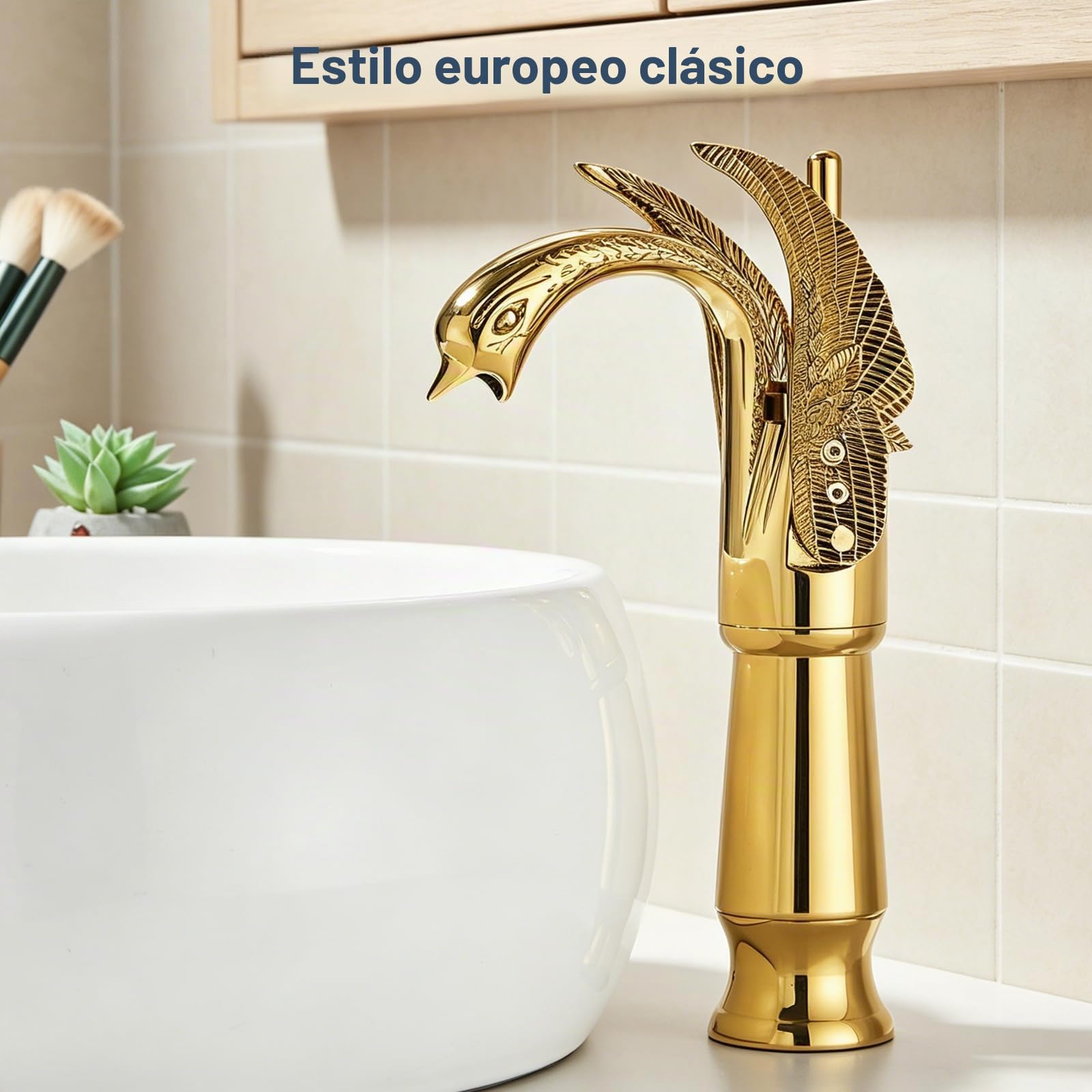 Grifo baño oro latón sólido grifo montado cubierta