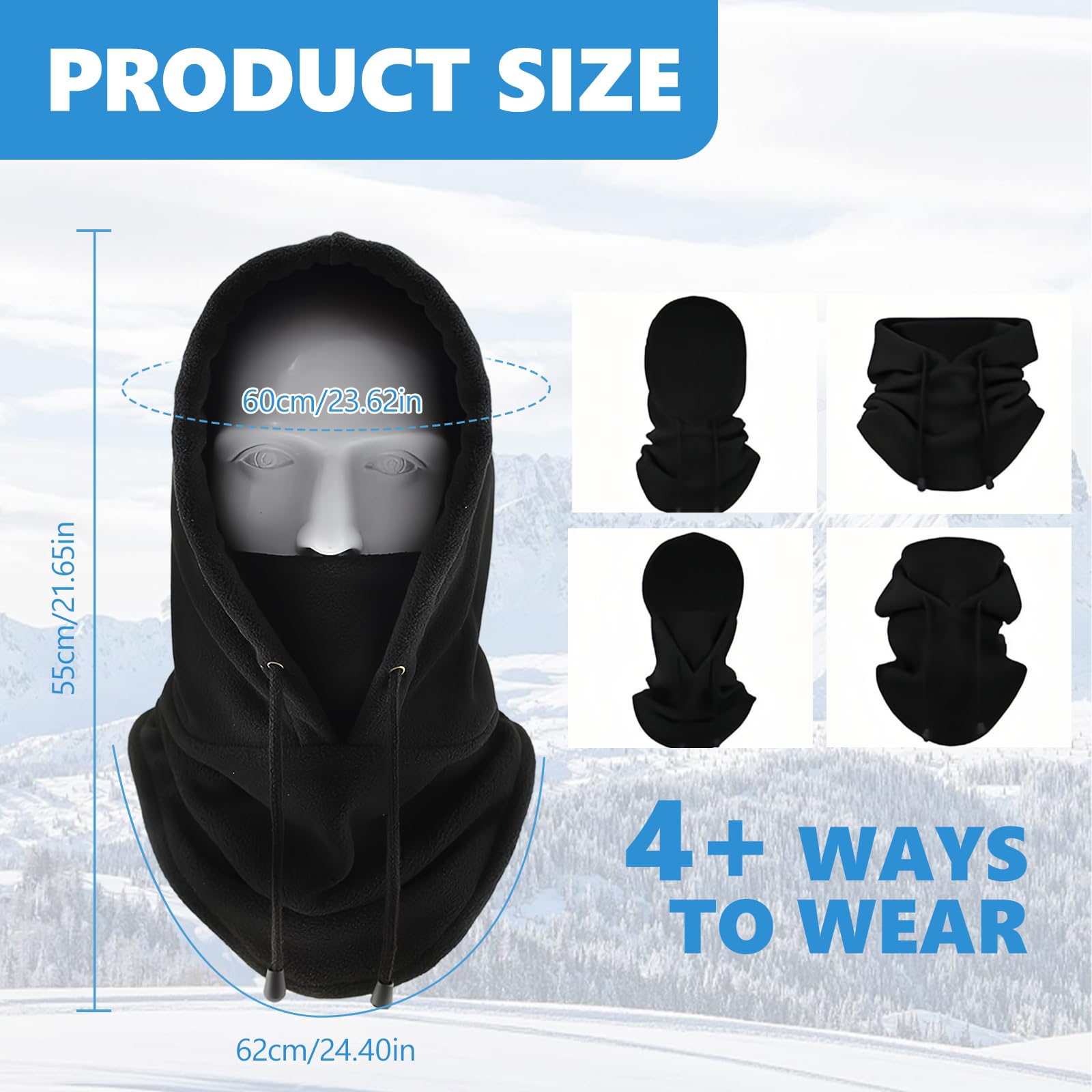 Pasamontañas Térmicos de Invierno, Multifuncional Prueba de Viento Cálido Máscara Ajustable, Mascarilla Moto Térmica Forro Polar para Mujeres Hombres Deportes Aire Libre Correr Esquí Ciclismo, Negro