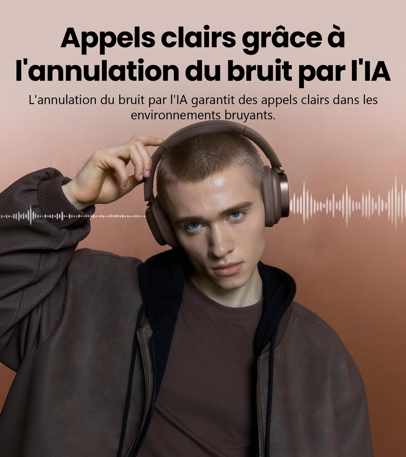 Edifier ES850NB Casque Supra-auriculaire sans Fil à réduction de Bruit, Hi-Res Audio, LDAC, 92H d'autonomie, Bluetooth 5.4 & Multipoint, AI Call Noise Reduction, Touch Control, Foldable Design，Marron