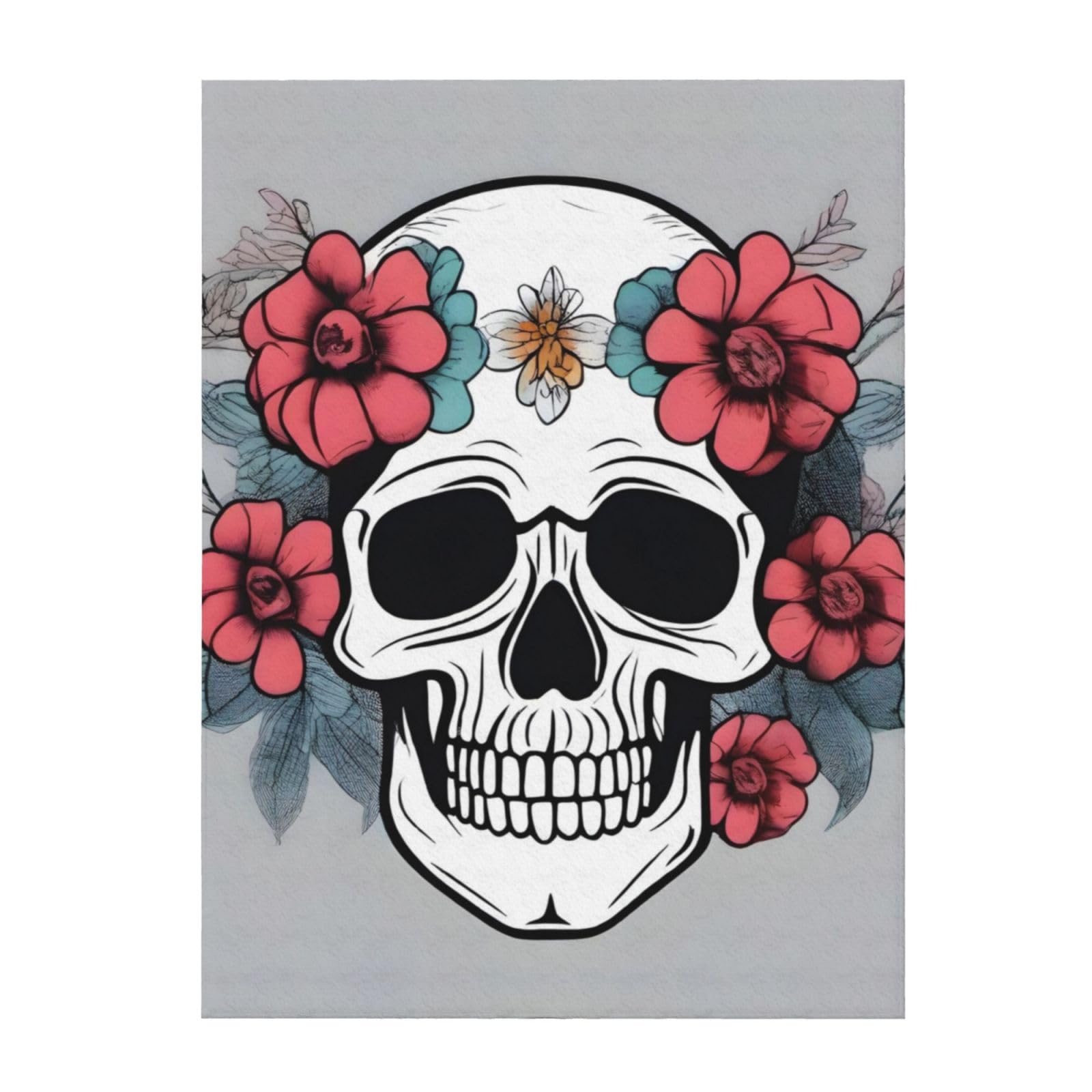 Plaid tête de mort et fleurs pour canapé - Couverture douce et chaude pour vos soirées cocooning