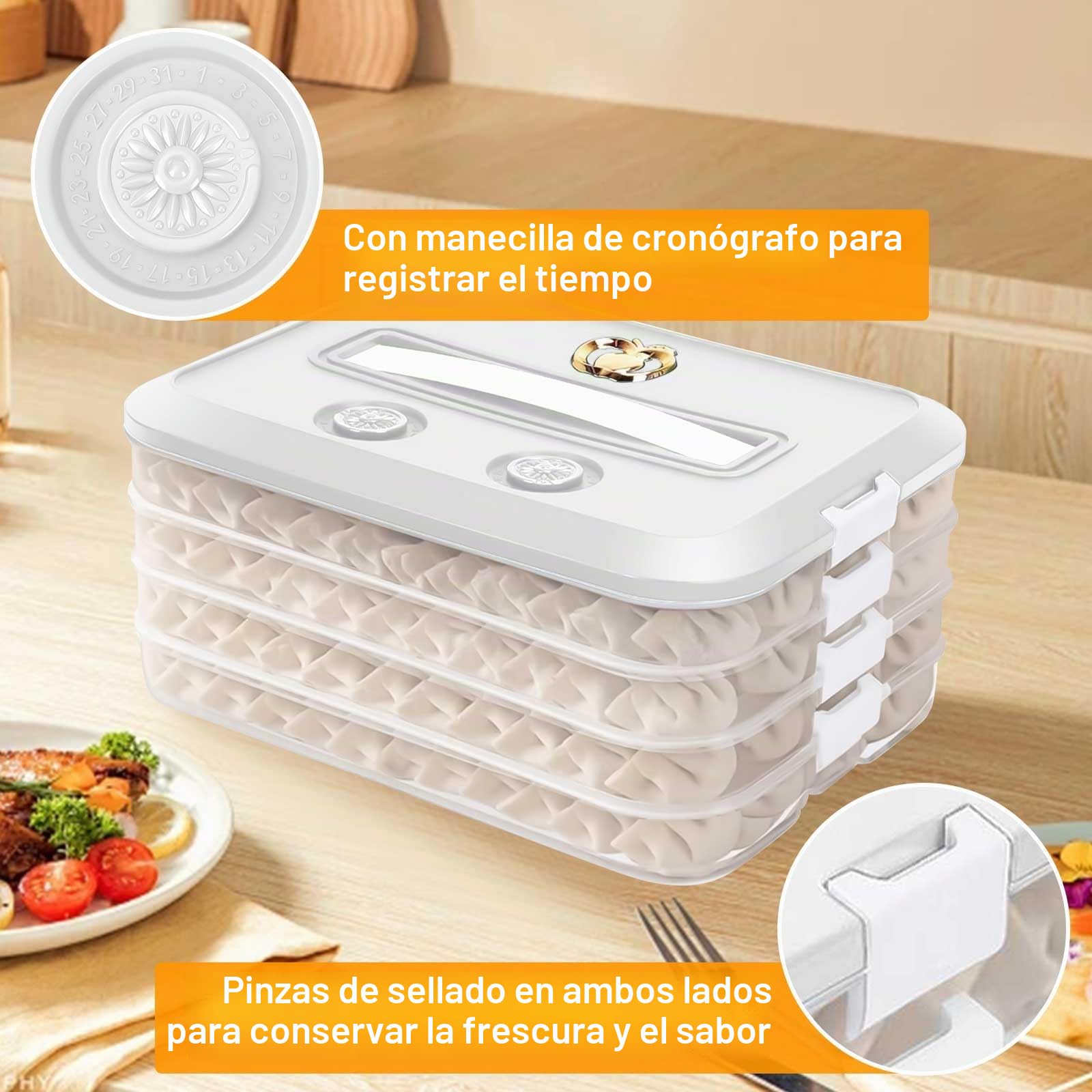 4 Capas Contenedor De AlbóNdigas, 30,5*23*15Cm Recipiente De Almacenamiento Carne Caja De Almacenamiento Para FrigoríFico Con Tapa Caja Para Congelar AlbóNdiga Contenedor De Alimentos Transparente