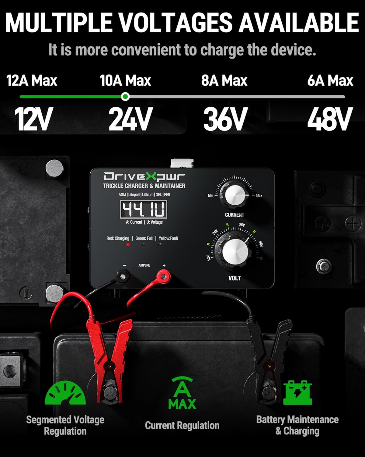 Adjustable Battery Charger 12V 24V 36V 48V,12A Automatic Battery Maintainer,Battery Desulfator Maintainer for Lead-Acid LiFePO4 Lithium,Suit Automotive Golf Cart Truck Motorcycle Lawn Mower(X20) - Image 5