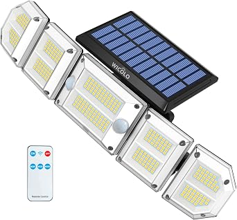 Solar Motion Sensor Lights Outdoor, Security Lights with Remote Control 5 Rotatable Heads 300 LEDs 7500K IP65 Waterproof Flood Lights for Garage Yard Garden 1 Pack