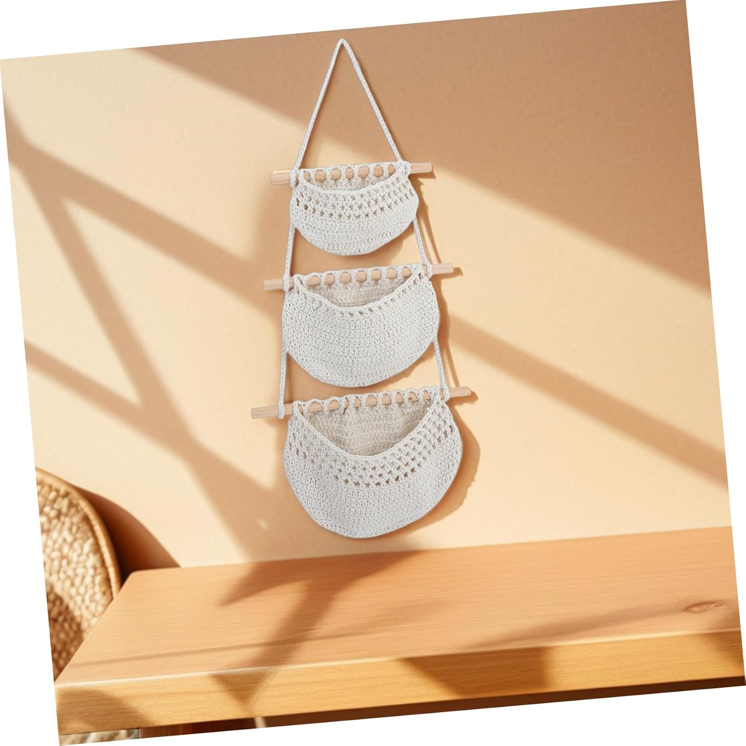 Household Hanging Basket Multi-function Decorative Vegetable Storage Basket Premium Rope Breathable Design for Kitchen Living Room