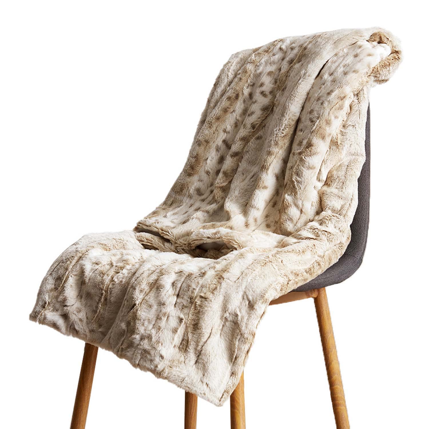 Couverture fausse fourrure léopard des neiges Dhao, plaid luxe épais et doux