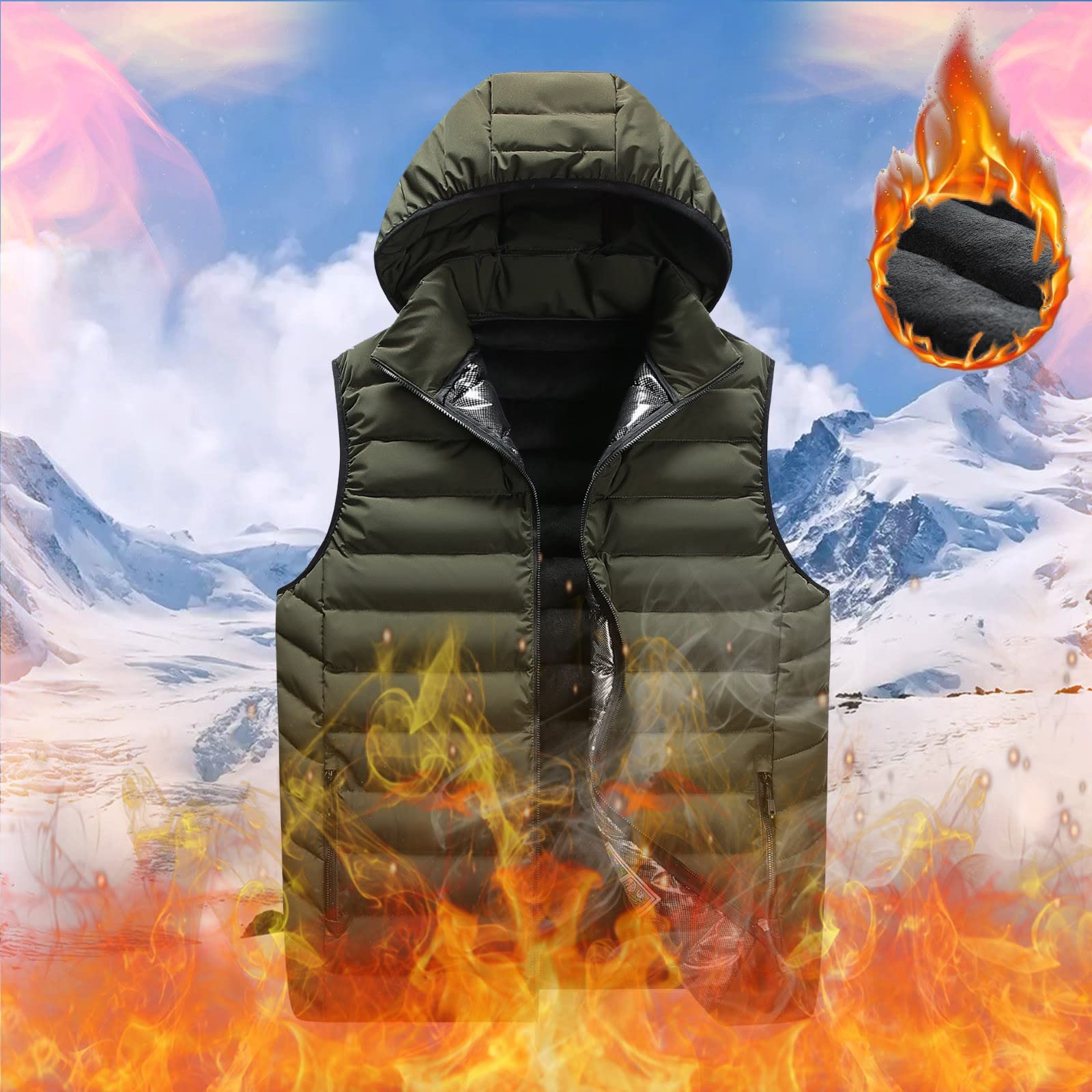 Gepolsterte Weste für Herren: gesteppte, gepolsterte Weste, ärmellose Jacke für Herren, Winter, Baumwolle, lässig, warm, Reißverschluss, Kapuze, ärmellose Weste, Jacke, Stehkragen, Taschen,