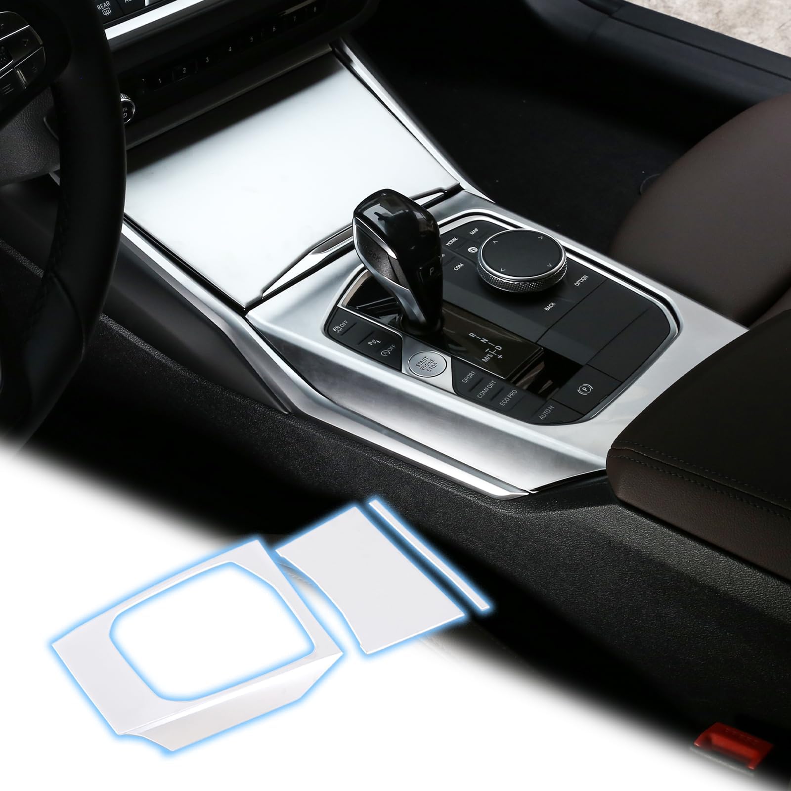 TINKI カーセンターコンソールギアシフトパネルカバートリム BMW 3シリーズ 3GT G20 G21 G22 G23 G26 G28 2019 2020 2021 2022 インテリアアクセサリー (ABSプラスチック、クロム)