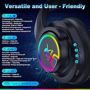 Wireless Gaming Headset for PS5, PS4, PC, Switch, 2.4GHz Wireless & Bluetooth 5.4 Gaming Headphones with Noise Canceling Mic, Cool RGB Lighting, 48-Hr Battery, 7.1 Surround Sound Headset, Starry Black