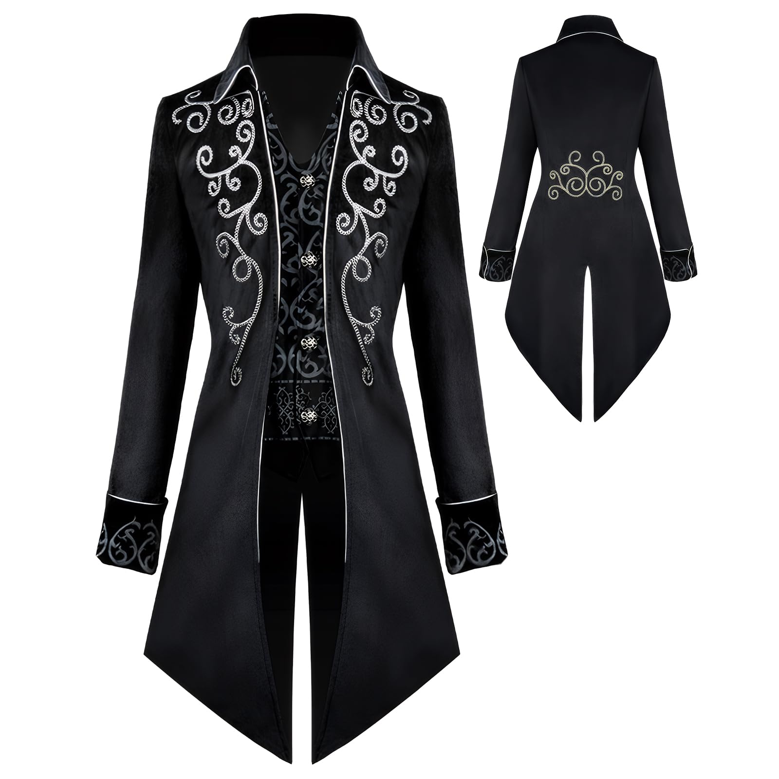 Men's Steampunk Vintage Tailcoat Jacket Gothic Tailcoat Coat Carnival Costumes,Medieval Clothing Men,Halloween Costume Men (Black, M)