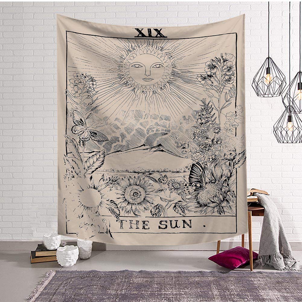 Boyouth The Sun,Xix Tapestry Wall Hanging,Tarot Medieval Europe Divination Images Digital Print Wall Tapestry For Living Room Bedroom Dorm Decor,37.4" Wide By 28.7" High