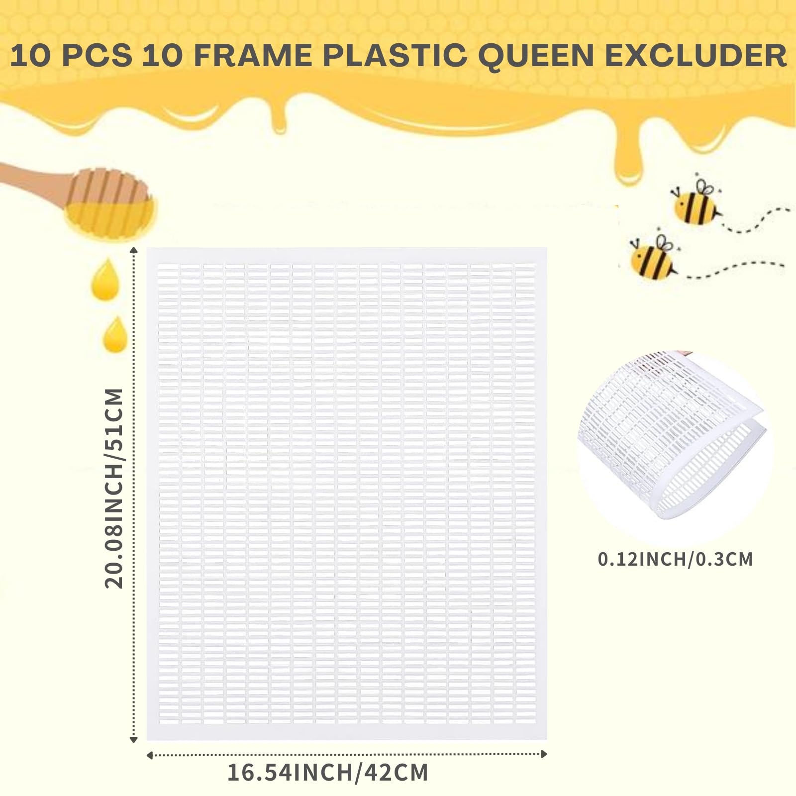 Lot de 10 boudins en plastique à 10 cadres pour ruche à 10 cadres - Pour ruche d'abeille - Pour ruche et apiculture - Séparer les abeilles des ruches - Fournitures d'outils pour ruche (blanc et jaune)