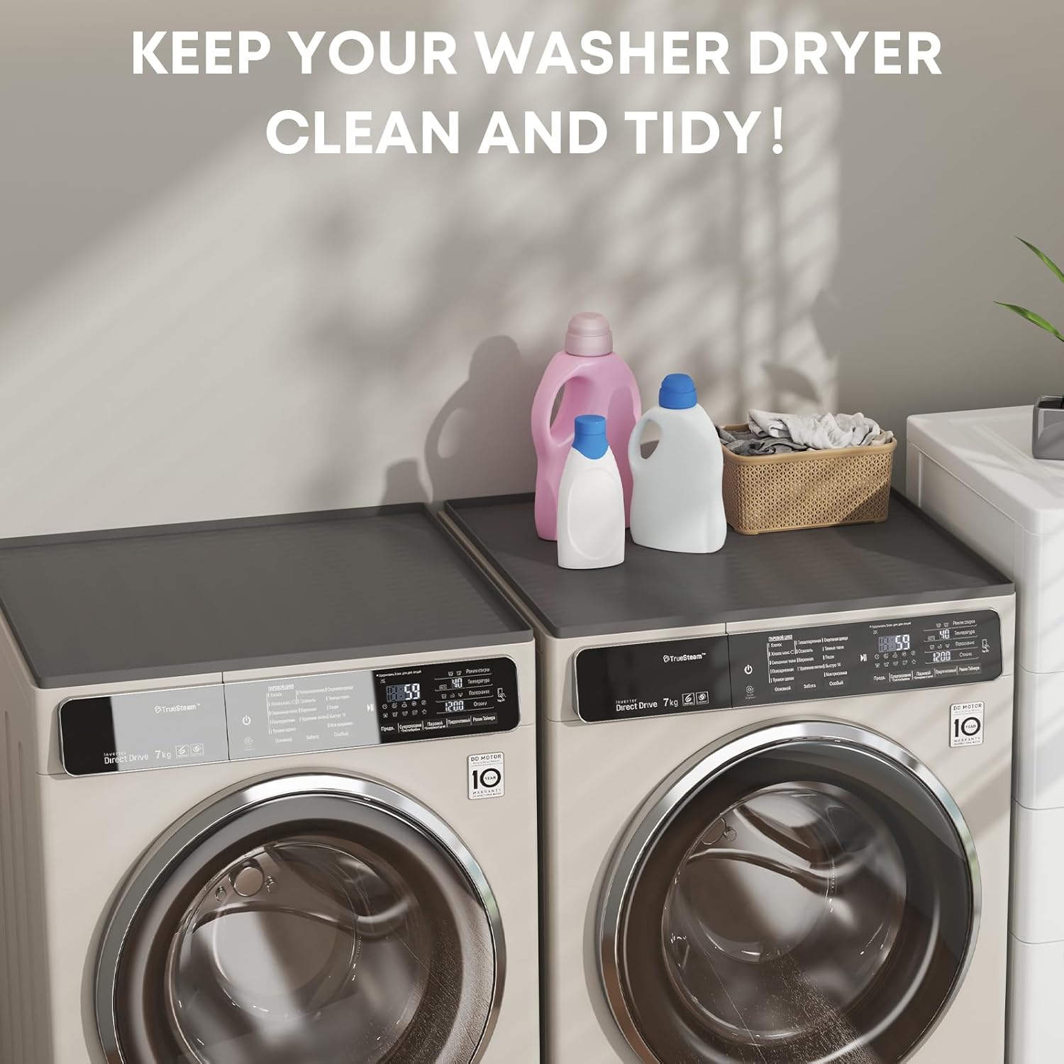 2 PCS Washer and Dryer Covers for the Top, 25.6''x 23.6'' Silicone Dryer Top Protector Mat Non-slip Waterproof Washing Machine Cover Protector Top Load for Laundry & Kitchen (Dark Gray)