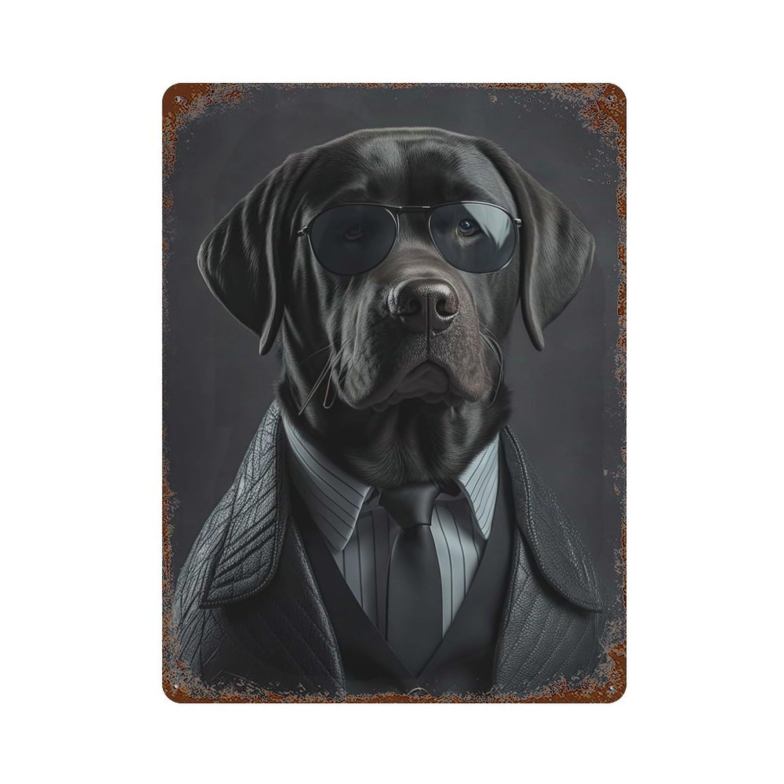 Retro Metal Sign with Black Labrador Mafia Boss Design 15.7"x11.8", for Office, Studio And Wall Decor, Retro Wall Decor