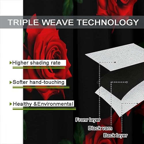 Miniatura 7 de Cortinas de rosas negras y rojas para dormitorio para mujer, 42 pulgadas de ancho x 45 pulgadas de largo, regalo para el día de San Valentín, flores