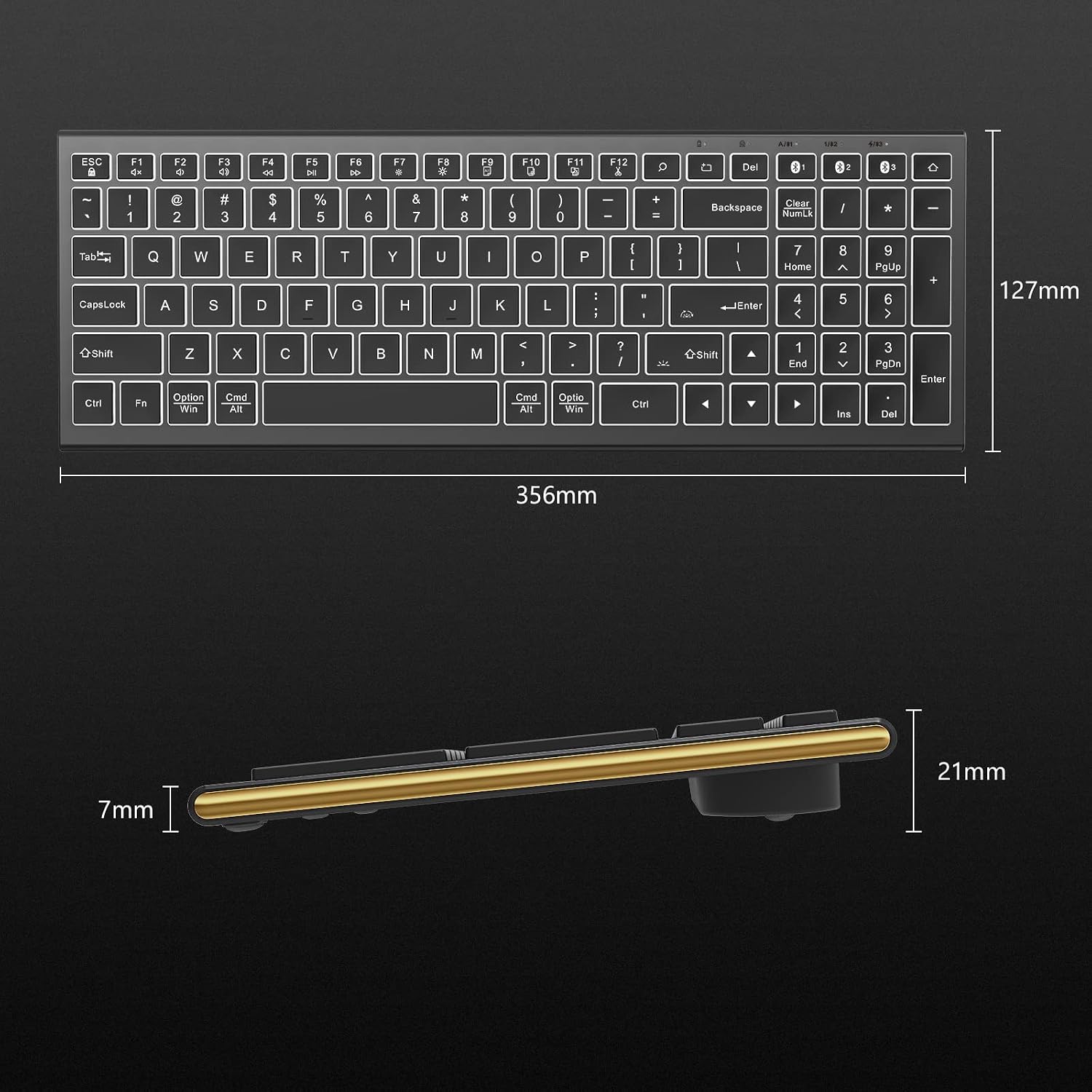 VIVEFOX Bluetooth Wireless Backlit Keyboard for 3 Device, Rechargeable Keyboard US Layout Cordless Ultra-Thin Silent Keyboard for PC, Laptop, Tablet, Mac, Smartphone, Space Gray