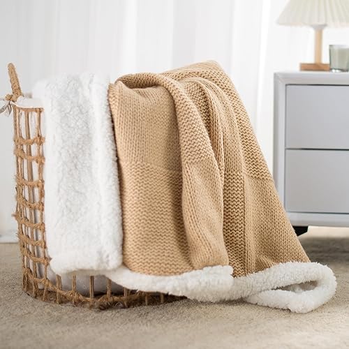 GINAMUSE Manta de punto Sherpa para sofá, manta de punto de 50 x 60 pulgadas, manta reversible gruesa y cálida para invierno, manta de punto súper