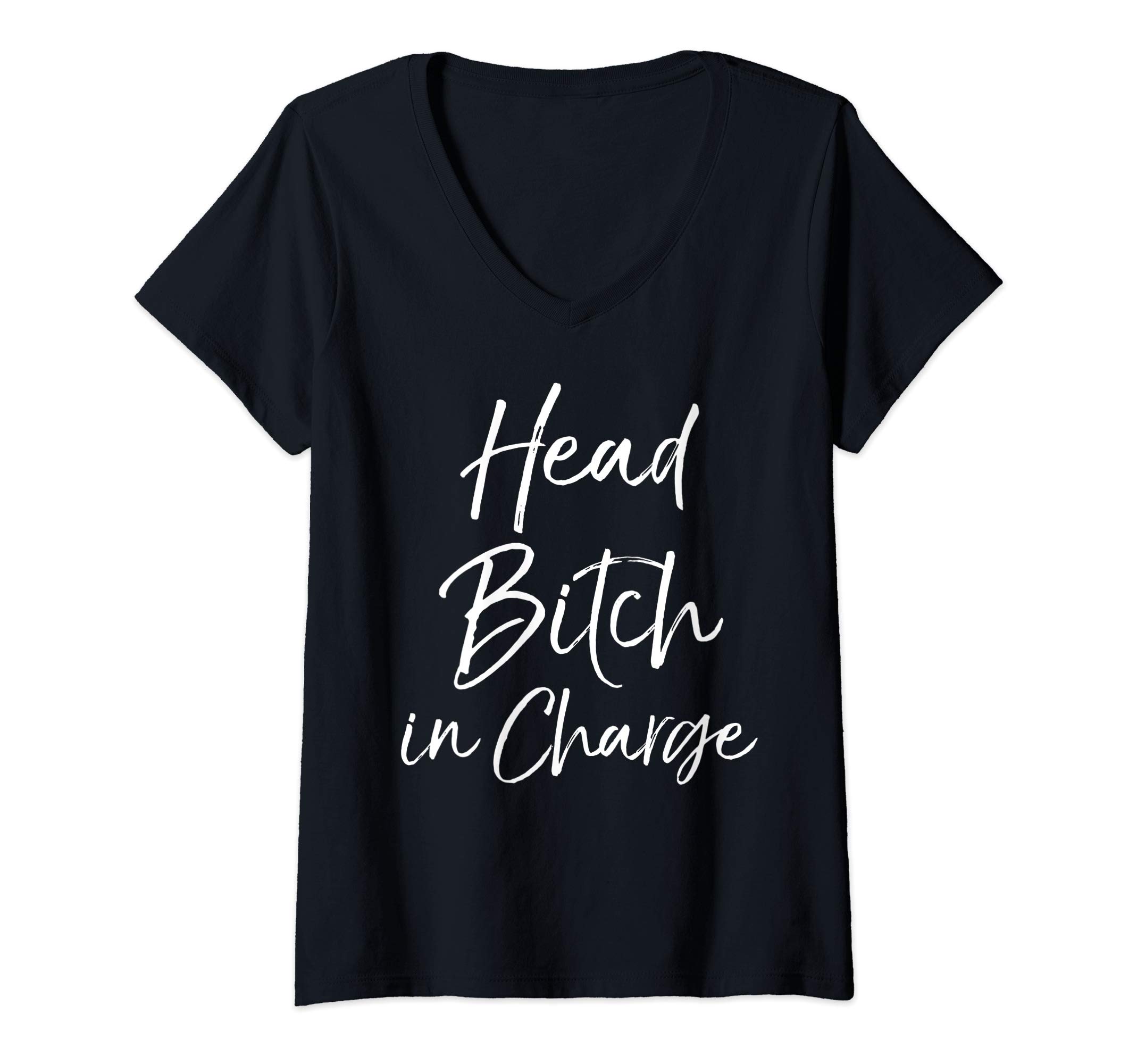 Funny Salty Bad Ass Bitch ShirtsWomens Funny HBIC Quote for Women Bosses Cute Head Bitch in Charge V-Neck T-Shirt