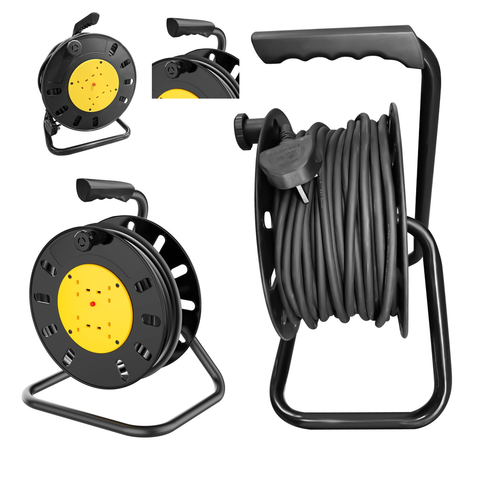 Extension Reel 10/15/25/50 Metre Extension Lead Heavy Duty Cable Reel (50M Cable with Reel&Bracket)