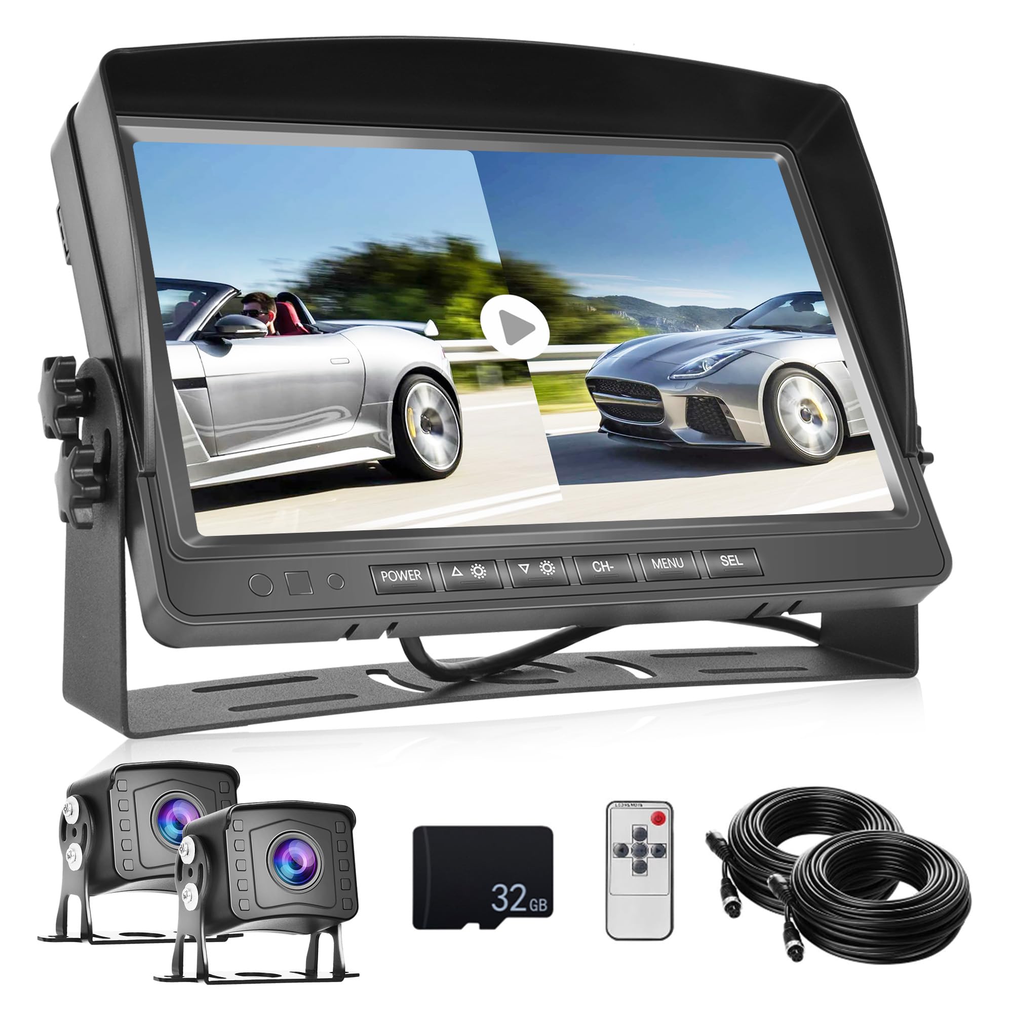 Telecamera Retrocamera Auto Solare Wireless con Monitor 7 Pollici, Hodozzy 10000mAh Kit Telecamera Posteriore 1080P Visione Notturna Impermeabile, Telecamera Ricaricabile Magnetica DVR Camion Camper
