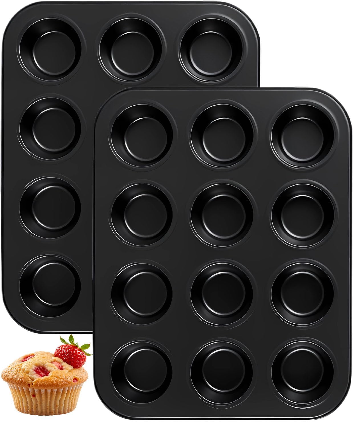 Yoehka 2 Pack Muffin Pan for Baking, Nonstick Cupcake Pan Set, Standard 12-Cups Muffin Tin for Baking Cupcakes, Carbon Steel Baking Supplies - Thumbnail 2