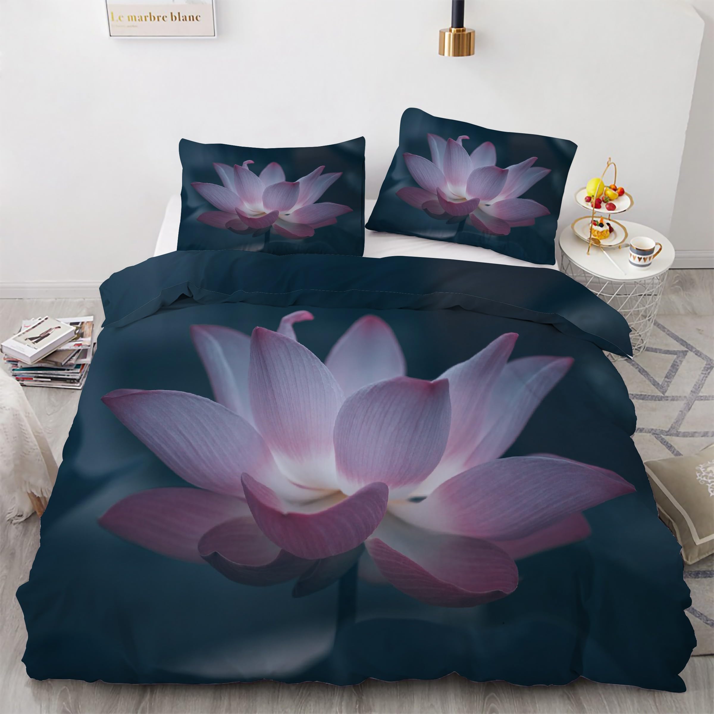 Housse de couette 200x200 cm lotus avec 2 taies d'oreiller 65x65